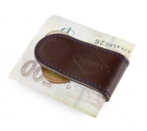 Money Clip - Hnědá s modrým prošitím (peníze na obrázku slouží pouze pro ilustraci:))