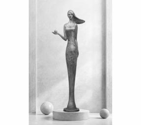 Barbora Fausová – Dívka s jablkem, cínová socha, limitovaná edice, umění, originál, kov