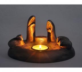 Barbora Fausová – Betlém svícen cínový, cínová socha, vánoční dekorace, socha kov, sochy