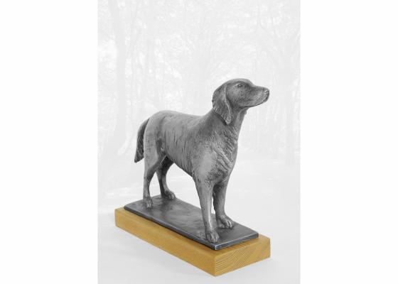 Barbora Fausová – Retrívr - cínová socha psa, dekorace, umění, socha kov, plastika psa